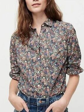 J. Crew Perfect Shirt in Liberty Elderberry Floral Button Up Sz 4